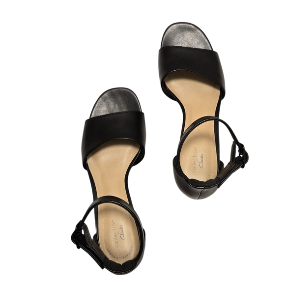 Like New Clarks Collection Elisa Dedra Leather Sandals Ankle Strap Block Heel - Picture 7 of 9